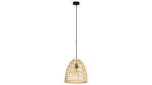 Pendelleuchte Roomio® aus Holz in Holzfarben Roomio® Hängeleuchte No. 9805 Rattan & schwarzes Metall - Durchmesser ca. 33 cm