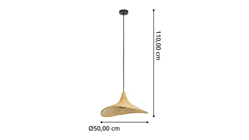 Pendelleuchte Roomio® aus Geflecht in Holzfarben Roomio® Hängeleuchte No. 9806 Bambus & schwarzes Metall - Durchmesser ca. 50 cm