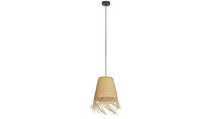 Pendelleuchte Roomio® aus Geflecht in Holzfarben Roomio® Hängeleuchte No. 9807 Seegras & schwarzes Metall - Durchmesser ca. 30 cm