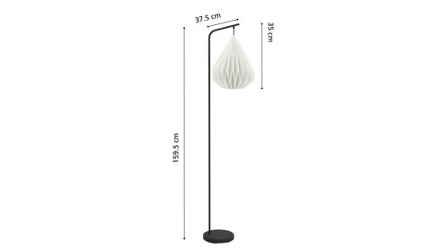Stehleuchte Roomio® aus Karton / Papier / Pappe in Weiß Roomio® Lampen No. 9808 - Stehlampe weißes Papier & schwarzes Metall - Höhe ca. 159 cm