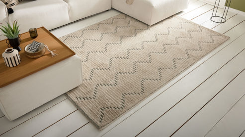 Webteppich Roomio® aus Kunstfaser in Beige Roomio® Teppich No. 8301 cremefarbenes Grafikmuster - ca. 200 x 290 cm