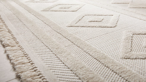 Webteppich Roomio® aus Kunstfaser in Weiß Roomio® Teppich No. 8304 cremefarbenes Rautenmuster - ca. 200 x 290 cm