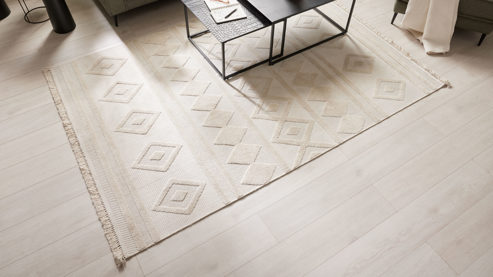 Webteppich Roomio® aus Kunstfaser in Weiß Roomio® Teppich No. 8304 cremefarbenes Rautenmuster - ca. 160 x 230 cm