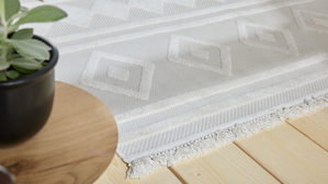 Webteppich Roomio® aus Kunstfaser in Weiß Roomio® Teppich No. 8304 cremefarbenes Rautenmuster - ca. 200 x 290 cm