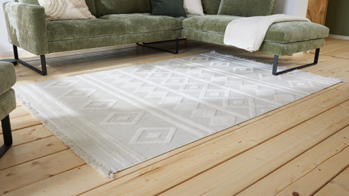 Webteppich Roomio® aus Kunstfaser in Weiß Roomio® Teppich No. 8304 cremefarbenes Rautenmuster - ca. 160 x 230 cm