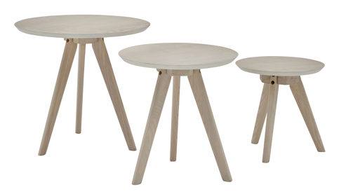 3-Satz-Tisch Roomio® aus Holz in Holzfarben Hell Roomio No. 2000 - Couchtisch-Set weiß gewaschene Esche - dreiteilig