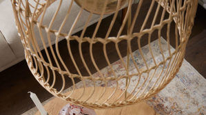 Pendelleuchte Roomio® aus Holz in Holzfarben Roomio® Hängeleuchte No. 9805 Rattan & schwarzes Metall - Durchmesser ca. 33 cm