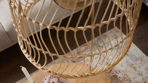 Pendelleuchte Roomio® aus Holz in Holzfarben Roomio® Hängeleuchte No. 9805 Rattan & schwarzes Metall - Durchmesser ca. 33 cm