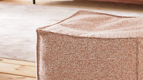 Polsterhocker Roomio® aus Stoff in Rosa Roomio® No. 4121 - Hocker rostfarben melierter Stoffbezug - ca. 66 x 66 cm