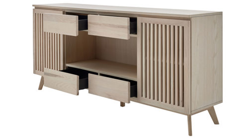 Sideboard Roomio® aus Holz in Holzfarben Roomio No. 2000 - Sideboard für Wohn- und Esszimmer weiß gewaschene Esche - zwei Türen, vier Schubladen, Länge ca. 180 cm