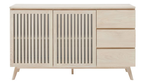 Sideboard Roomio® aus Holz in Holzfarben Roomio No. 2000 - Sideboard mit Beleuchtung weiß gewaschene Esche - zwei Türen, drei Schubladen, Länge ca. 135 cm