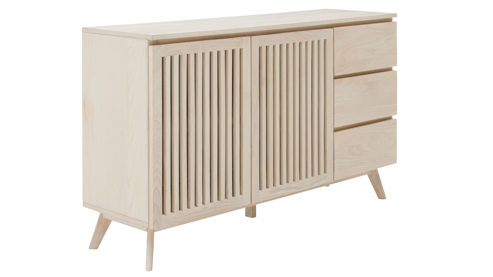 Sideboard Roomio® aus Holz in Holzfarben Roomio No. 2000 - Sideboard mit Beleuchtung weiß gewaschene Esche - zwei Türen, drei Schubladen, Länge ca. 135 cm