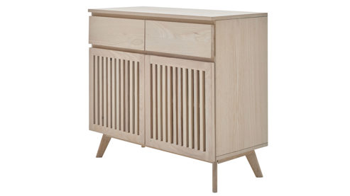 Sideboard Roomio® aus Holz in Holzfarben Roomio No. 2000 - Sideboard für Stauraum weiß gewaschene Esche - zwei Türen, zwei Schubladen, Länge ca. 90 cm
