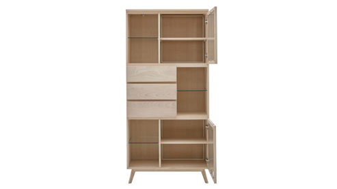 Vitrine Roomio® aus Holz in Holzfarben Roomio No. 2000 - Vitrine mit viel Platz weiß gewaschene Esche - zwei Türen, drei Schubladen, Höhe ca. 180 cm