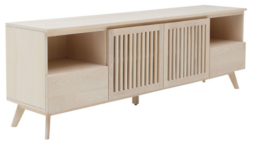 Lowboard Roomio® aus Holz in Holzfarben Hell Roomio No. 2000 - Lowboard als Medienschrank weiß gewaschene Esche - zwei Türen, zwei Schubladen, Länge ca. 180 cm