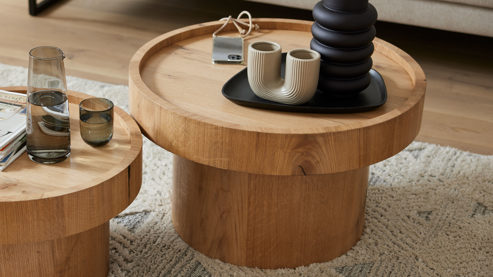 Couchtisch Roomio® aus Holz in Holzfarben Hell Roomio No. 2000 - Couchtisch weiß gewaschene Esche - Durchmesser ca.  72 cm