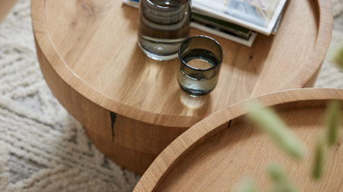 Couchtisch Roomio® aus Holz in Holzfarben Hell Roomio No. 2000 - Couchtisch weiß gewaschene Esche - Durchmesser ca.  72 cm