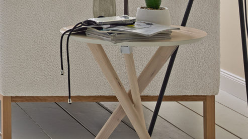 Beistelltisch Roomio® aus Holz in Holzfarben Hell Roomio No. 2000 - Beistelltisch weiß gewaschene Esche - Durchmesser ca.  50 cm