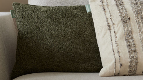 Kissenbezug /-hülle Roomio® aus Stoff in Dunkelgrün Roomio® Kissenhülle No. 9402 khakifarbener Bouclé - ca. 45 x 45 cm