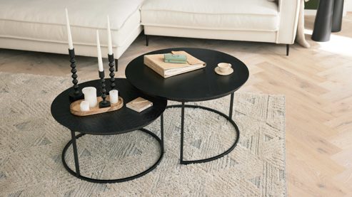 Couchtisch-Set Roomio® aus Holz in Schwarz Roomio No. 2001 - Couchtisch-Set schwarzes Mangoholz & schwarzes Metall - zweiteilig