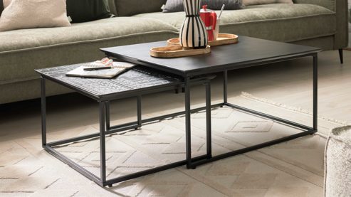 Couchtisch-Set Roomio® aus Holz in Schwarz Roomio No. 2001 - Couchtisch-Set schwarzes Mangoholz & schwarzes Metall - zweiteilig