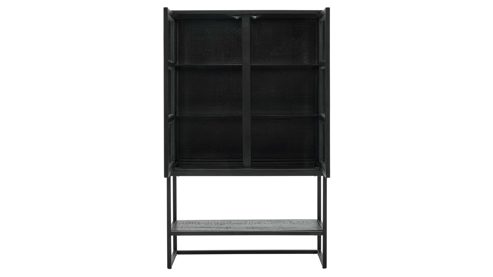 Vitrine Roomio® aus Holz in Schwarz Roomio No. 2001 - Vitrine schwarzes Mangoholz & Glas - zwei Türen, Höhe ca. 160 cm