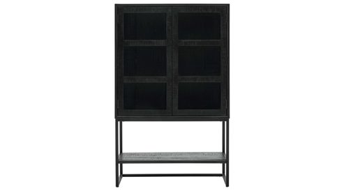 Vitrine Roomio® aus Holz in Schwarz Roomio No. 2001 - Vitrine schwarzes Mangoholz & Glas - zwei Türen, Höhe ca. 160 cm