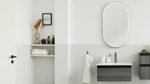 Badmöbel-Set Interliving aus Holz in Grau Interliving Bad Serie 3702 - Badmöbel-Set 7698 graue Cuneo Eiche - dreiteilig