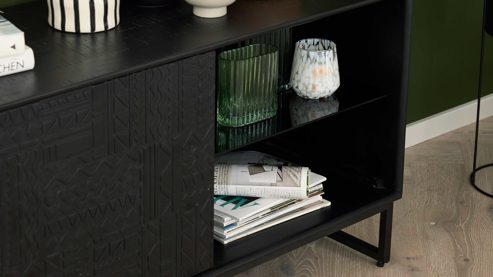 Lowboard Roomio® aus Holz in Schwarz Roomio No. 2001 - Lowboard schwarzes Mangoholz - zwei Türen, Länge ca. 160 cm