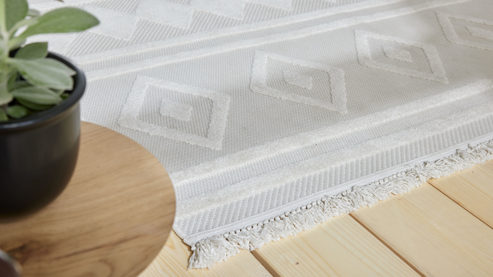 Webteppich Roomio® aus Kunstfaser in Beige Roomio® Teppich No. 8307 beiges Rautenmuster - ca. 133 x 190 cm