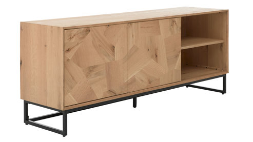 Lowboard Roomio® aus Holz in Holzfarben Roomio No. 2002 - Lowboard Eiche & schwarzes Metall - zwei Türen, Länge ca. 160 cm