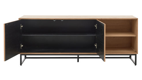 Lowboard Roomio® aus Holz in Holzfarben Roomio No. 2002 - Lowboard Eiche & schwarzes Metall - zwei Türen, Länge ca. 160 cm