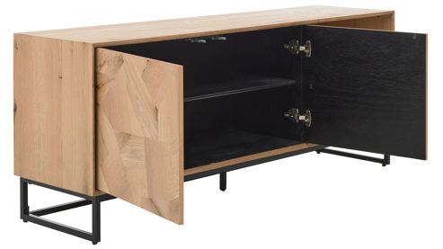 Lowboard Roomio® aus Holz in Holzfarben Roomio No. 2002 - Lowboard Eiche & schwarzes Metall - zwei Türen, Länge ca. 160 cm