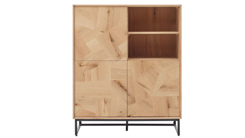 Highboard Roomio® aus Holz in Holzfarben Roomio No. 2002 - Highboard Eiche & schwarzes Metall - drei Türen, Höhe ca. 120 cm