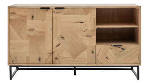 Sideboard Roomio® aus Holz in Holzfarben Roomio No. 2002 - Sideboard Eiche & schwarzes Metall - zwei Türen, eine Schublade, Länge ca. 140 cm
