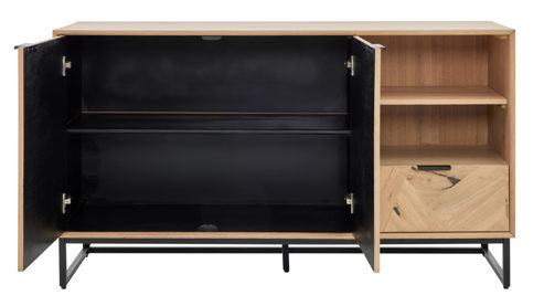 Sideboard Roomio® aus Holz in Holzfarben Roomio No. 2002 - Sideboard Eiche & schwarzes Metall - zwei Türen, eine Schublade, Länge ca. 140 cm