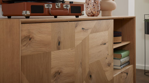 Sideboard Roomio® aus Holz in Holzfarben Roomio No. 2002 - Sideboard Eiche & schwarzes Metall - zwei Türen, eine Schublade, Länge ca. 140 cm