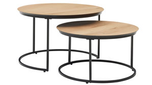 Couchtisch-Set Roomio® aus Holz in Holzfarben Roomio No. 2002 - Couchtisch-Set Eichefurnier & schwarzes Metall - zweiteilig