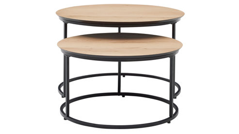 Couchtisch-Set Roomio® aus Holz in Holzfarben Roomio No. 2002 - Couchtisch-Set Eichefurnier & schwarzes Metall - zweiteilig