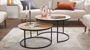 Couchtisch-Set Roomio® aus Holz in Holzfarben Roomio No. 2002 - Couchtisch-Set Eichefurnier & schwarzes Metall - zweiteilig