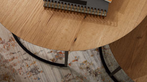 Couchtisch-Set Roomio® aus Holz in Holzfarben Roomio No. 2002 - Couchtisch-Set Eichefurnier & schwarzes Metall - zweiteilig