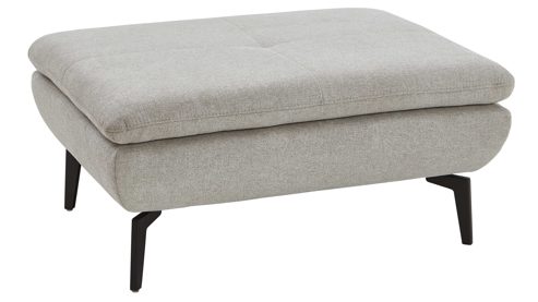 Polsterhocker modulmaster aus Stoff in Beige Modulmaster Serie MM-MP1181 - XL-Hocker ecrufarbenes Flachgewebe Cyber & schwarze Metallfüße – ca.  93 x 72 cm