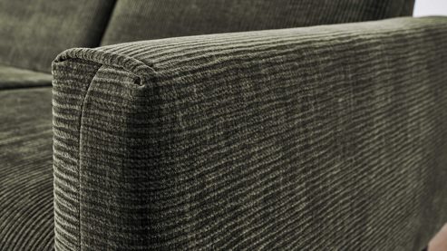 Ecksofa modulmaster aus Stoff in Grün Modulmaster Serie MM-ZE1195 - Ecksofa olivgrünes Flachgewebe Maranta & schwarze Metallfüße – Stellfläche ca. 191 x 305 cm