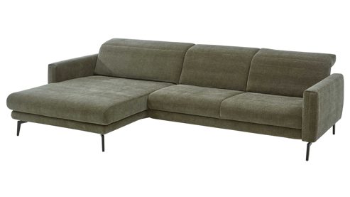 Ecksofa modulmaster aus Stoff in Grün Modulmaster Serie MM-ZE1195 - Ecksofa olivgrünes Flachgewebe Maranta & schwarze Metallfüße – Stellfläche ca. 191 x 305 cm