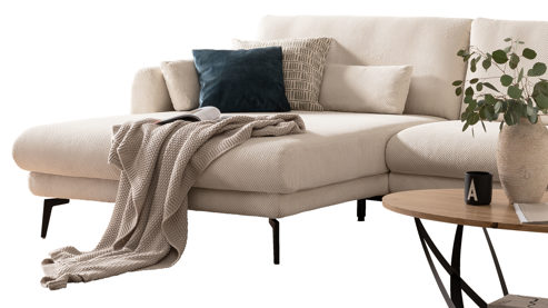 Ecksofa Megapol aus Stoff in Beige Polsterprogramm VS-MP1196 - Ecksofa naturfarbener VeloursCastle & schwarze Metallfüße – Stellfläche ca.  180 x 305 cm