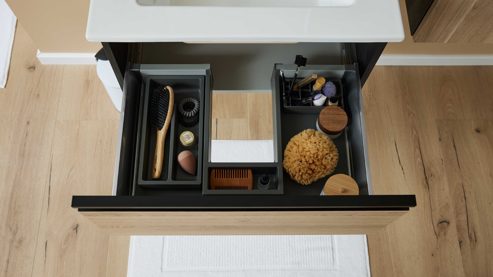 Badmöbel-Set Interliving aus Holz in Holzfarben Interliving Bad Serie 3702 - Badmöbel-Set 7771 naturfarbene Cuneo Eiche - dreiteilig