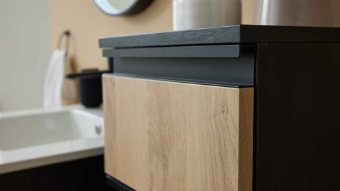 Unterschrank Interliving aus Holz in Holzfarben Interliving Bad Serie 3702 - Unterschrank 7771 mit Ablageplatte naturfarbene Cuneo Eiche - zwei Schubladen, Breite ca. 30 cm