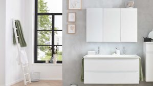 Badmöbel-Set Interliving aus Holz in Weiß Interliving Bad Serie 3702 - Badmöbel-Set 7793 Edelweiß - dreiteilig