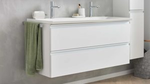 Badmöbel-Set Interliving aus Holz in Weiß Interliving Bad Serie 3702 - Badmöbel-Set 7793 Edelweiß - dreiteilig