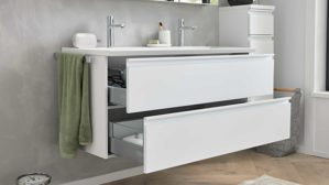 Badmöbel-Set Interliving aus Holz in Weiß Interliving Bad Serie 3702 - Badmöbel-Set 7793 Edelweiß - dreiteilig